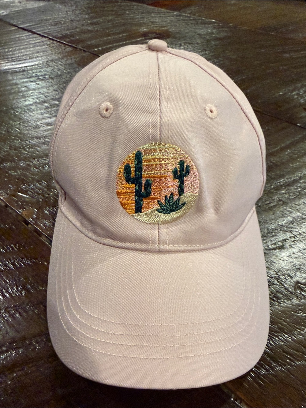 Brixton Pale Pink Cap with Cactus Sunset Patch-NWOT